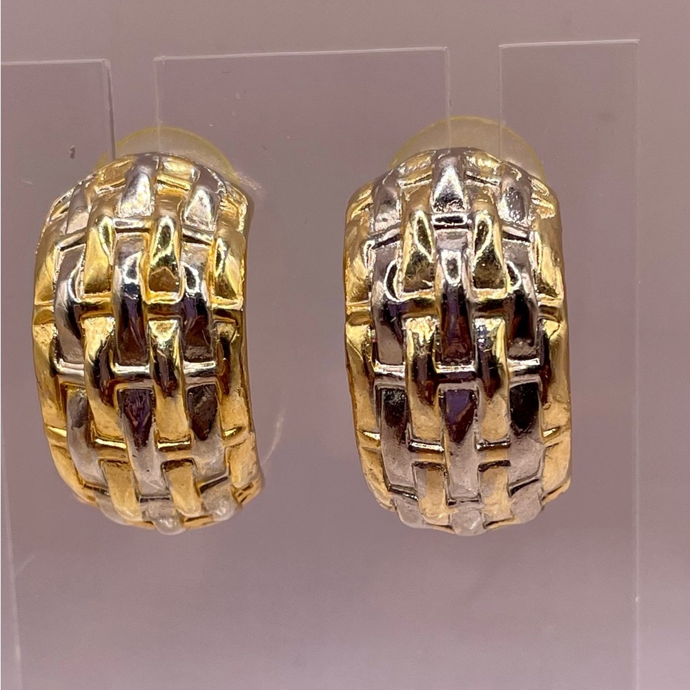 Gold Tone and SilverTone Woven Basketweave Hoop Earrings